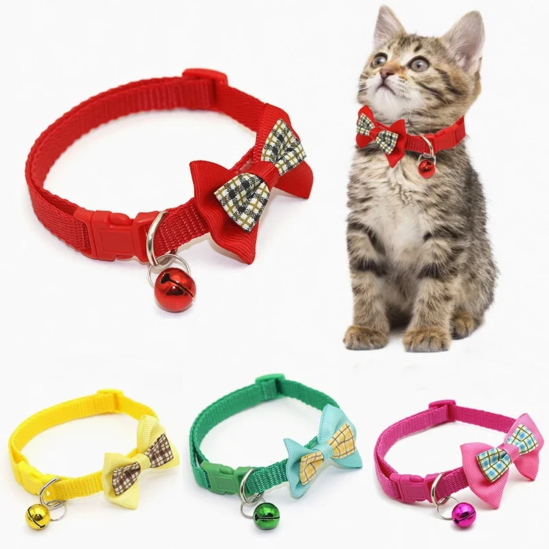 

Adjustable Pets Cat Dog Collars Cute Bow Tie With Bell Pendant Necklace Fashion Necktie Safety Buckle Pet Clothing Accessoreis