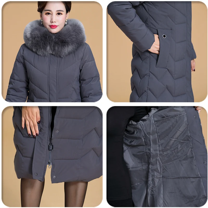 2023 Warm Winter Jacket Women Long Parkas Hooded Fur Collar Slim Thicken Down Cotton Jacket Winter Coat Woman Outerwear