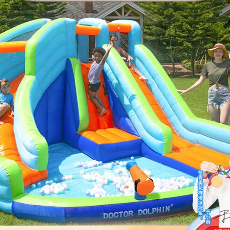 Double Slide Water Spray Trampoline Household Indoor and Outdoor Trampoline Protecting Wire Net Naughty Castle