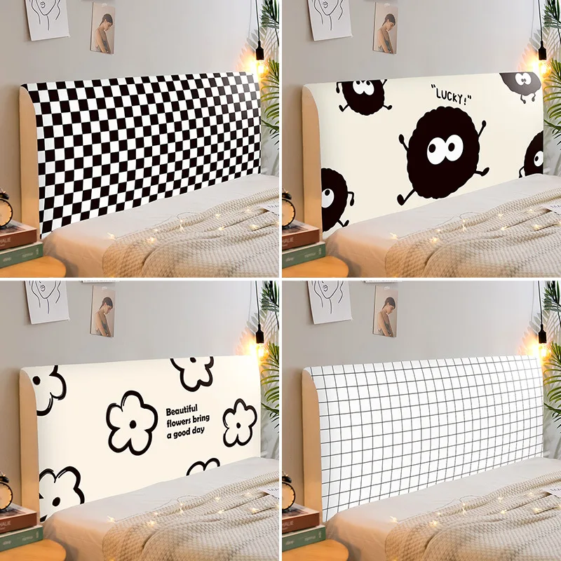 

Black White Square Grid Universal All-inclusive Bed Head Covers Bedside Back Luxury Anti-Dust Cover Washable Bed Headboard Cover