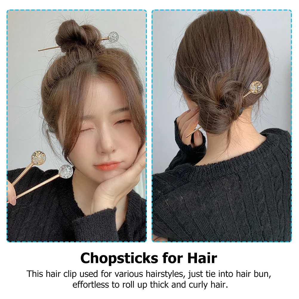 

2 Pcs Glass Hairpin Shaped Bun Clips for Women Chinese Chopsticks Buns Accessories Curly