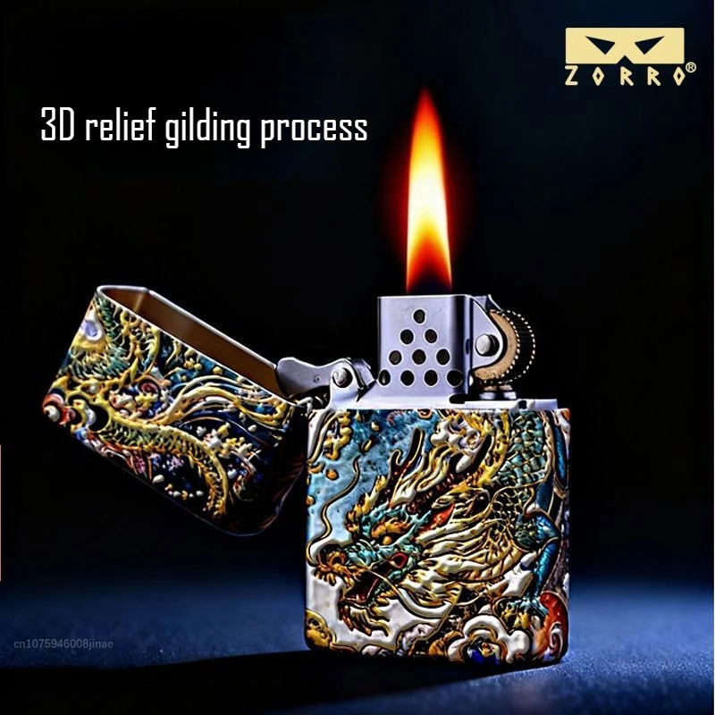 

Зажигалка ZORRO с 6-гранным 3D-эмалевым рельефом, высококачественная ветрозащитная зажигалка с кремневым колесом, аксессуары для сигарет, мужской подарок