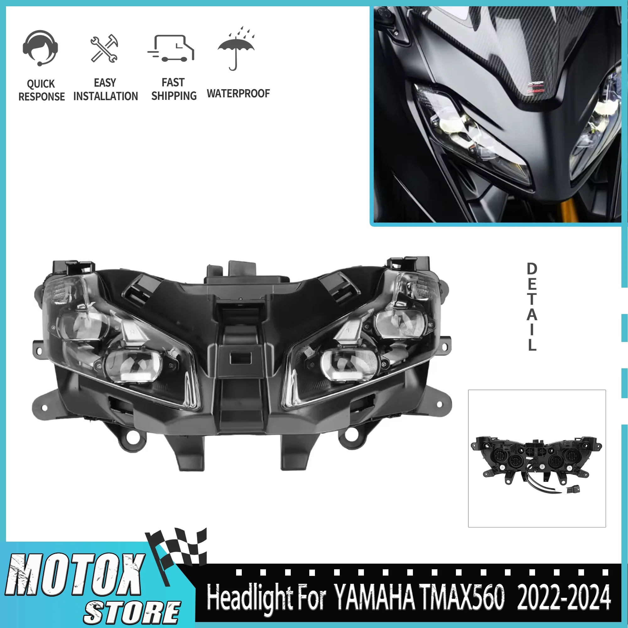 

Motorcycle Headlight Fit For Yamaha TMAX560 TMAX 560 Headlamp Head Lamp Light Assembly Tech Max XP560 2022 - 2024 2023