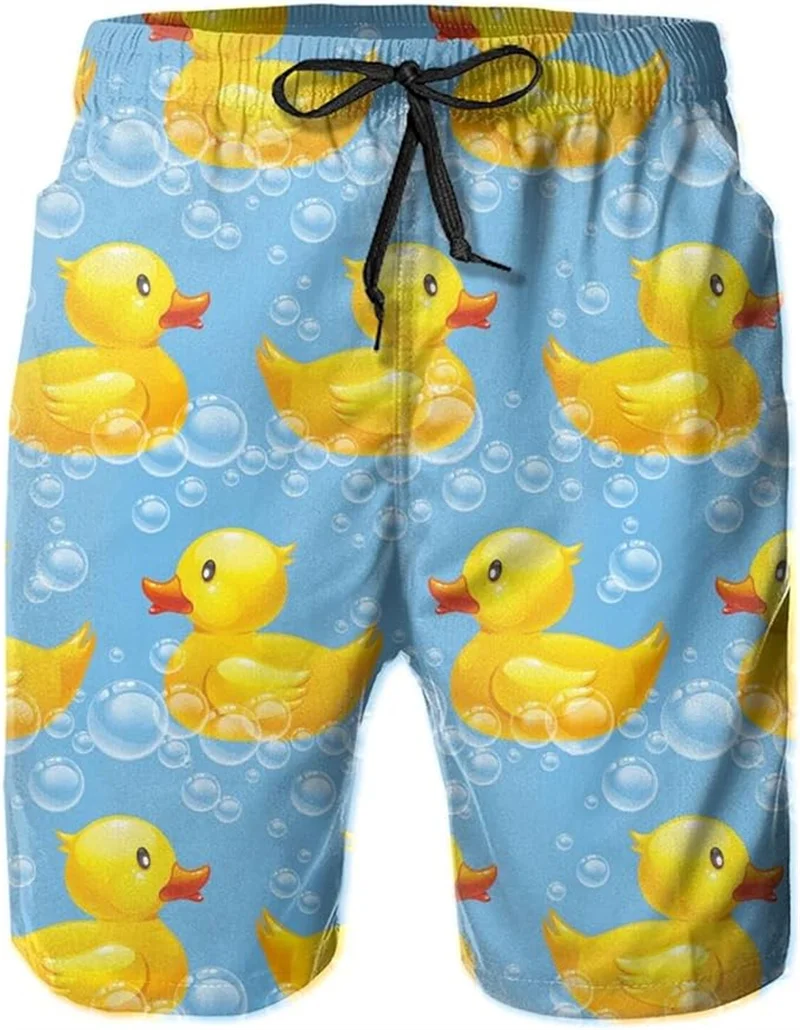 Short de plage imprimé en 3D pour hommes, motif animal mignon, canard en caoutchouc jaune, streetwear drôle, maillot de bain, pantalon de planche pour enfants, mode d'été