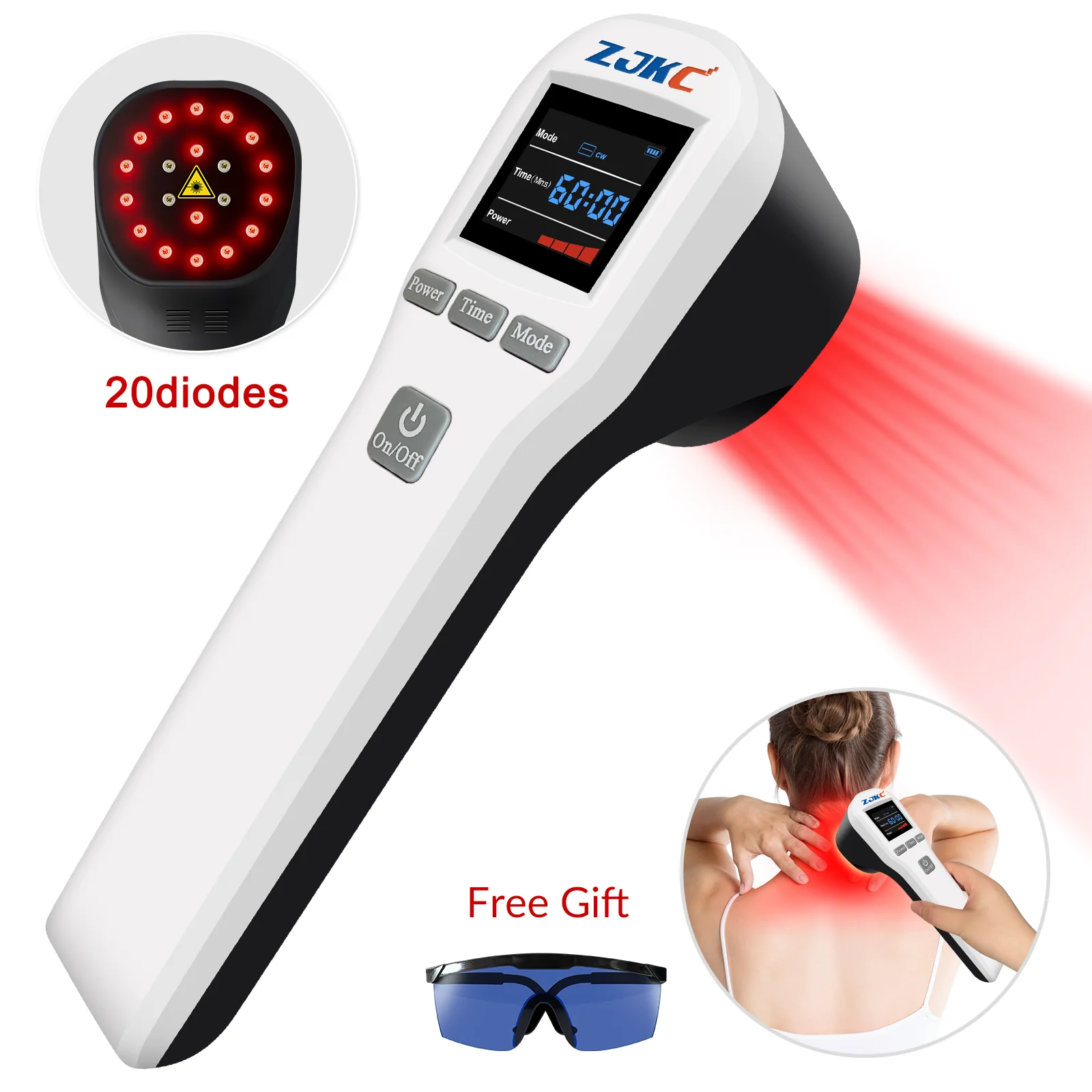 Zjkc 20Diodes Handheld Low Light Laser 650nmx16 808nmx4 Koude Lasertherapie Voor Degeneratieve Discusziekte Voor Mens En Hond