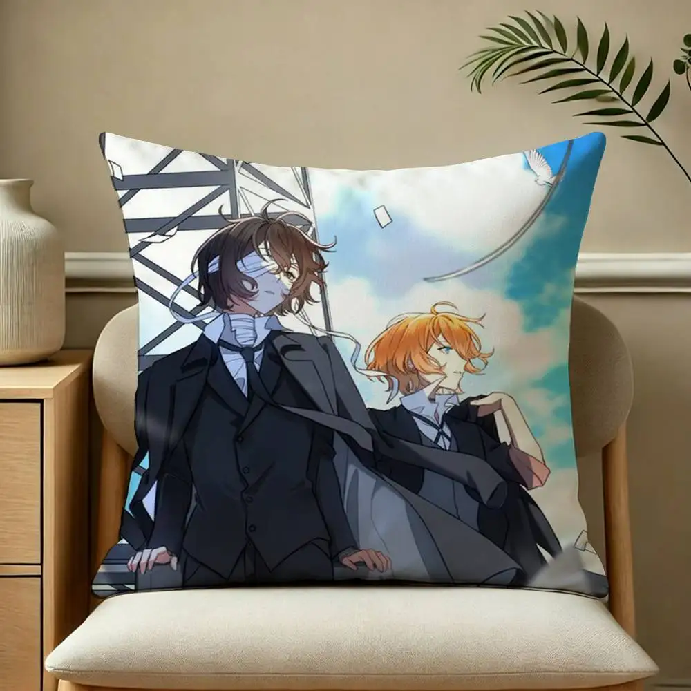 Classic Bungo Stray Dogs Anime  Square Double-Sided printed Pillow Case Bedroom Bedside Pillow Sofa Cushion Cover