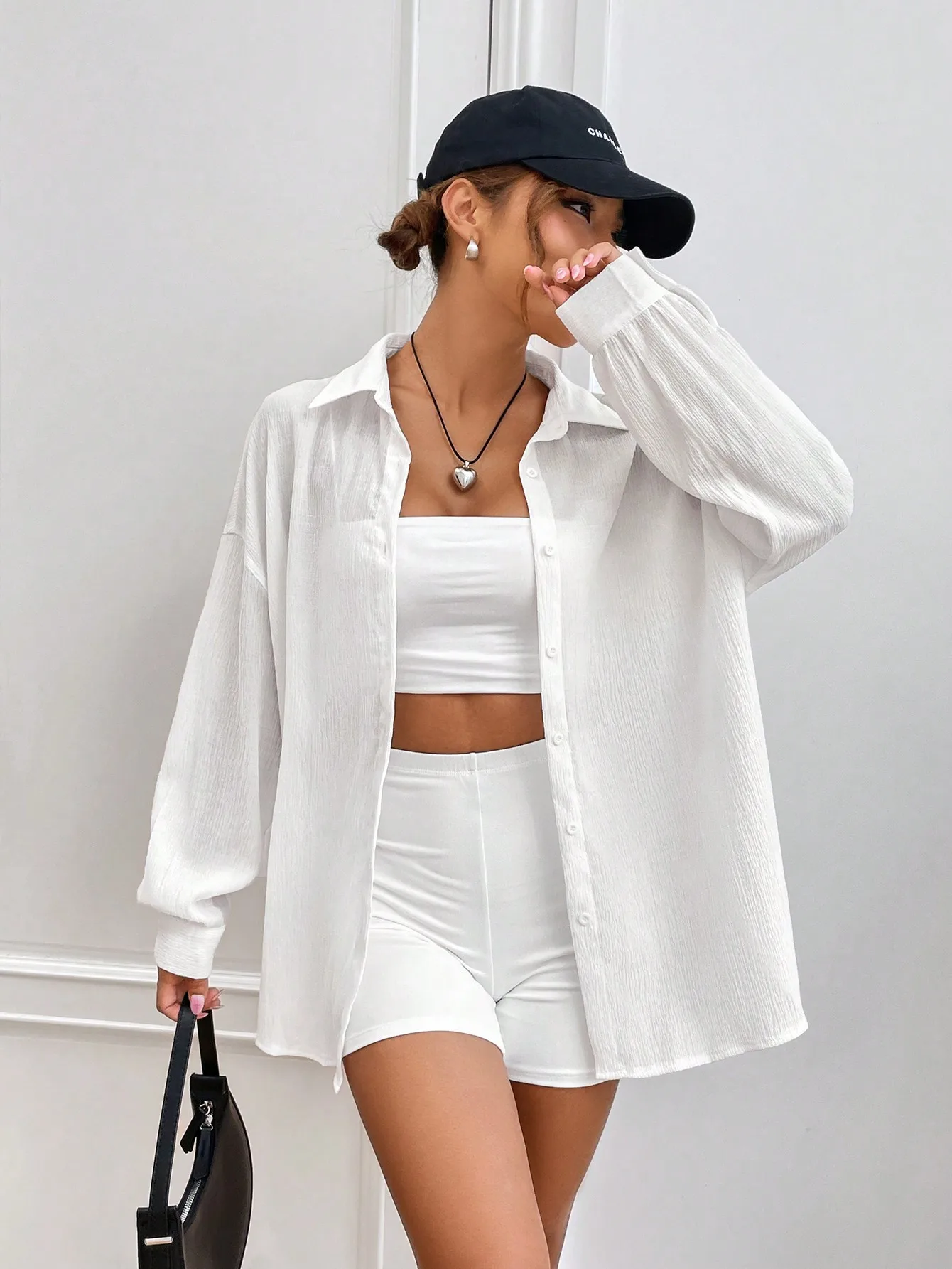 여성 2025 가을 새로운 솔리드 컬러 옷깃 편안한 버튼 다운 셔츠 태양 보호 의류 라이트 올인원 블라우스 여성