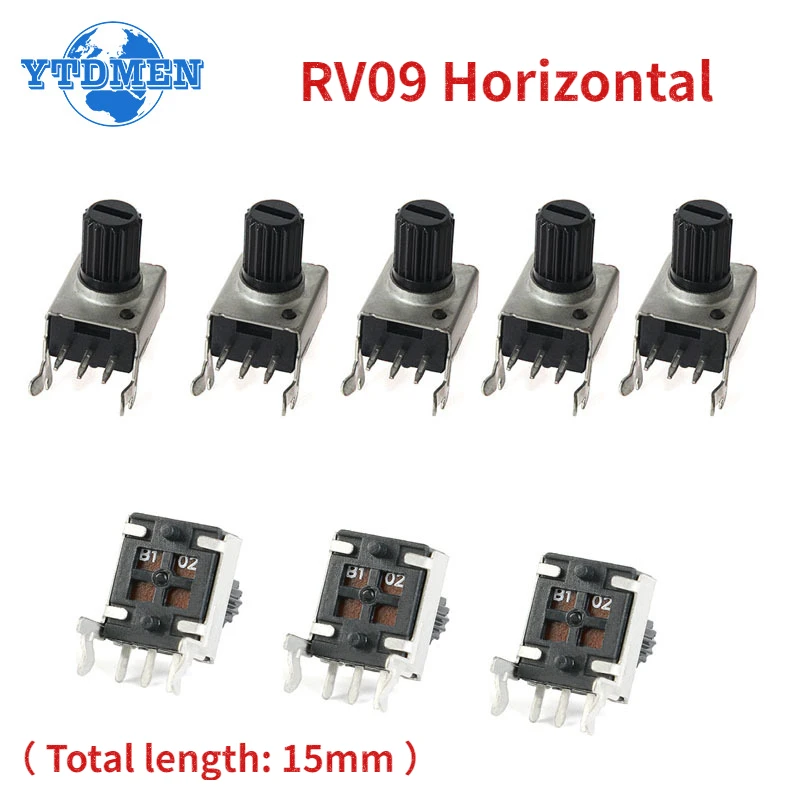 20PCS RV09 Potentiometer 0932 Adjustable Resistor Horizontal 7.5MM Potentiometers Kit 100K 10K 1K 20K 2K 500K 50K 5K