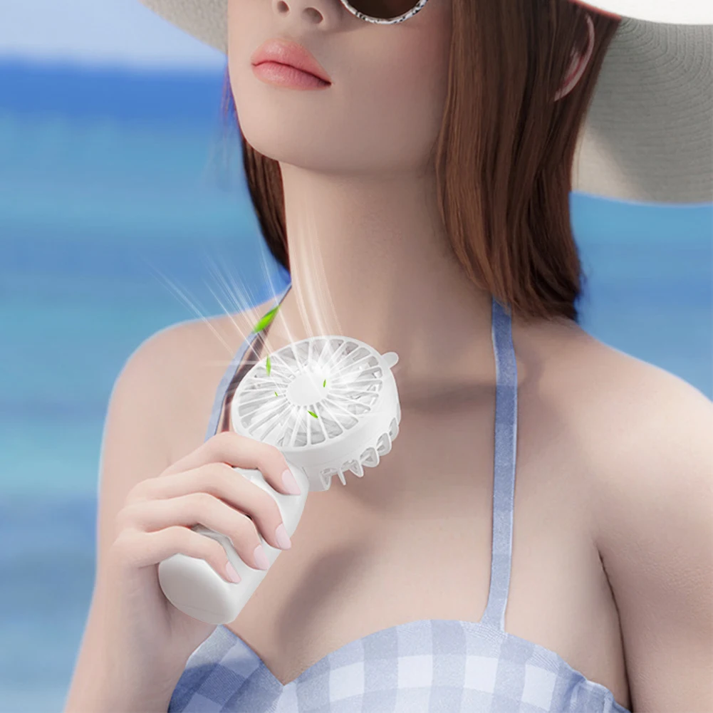Miniventilador portátil recargable por USB, ventilador compacto de mano, funciona con pilas, para viajes al aire libre