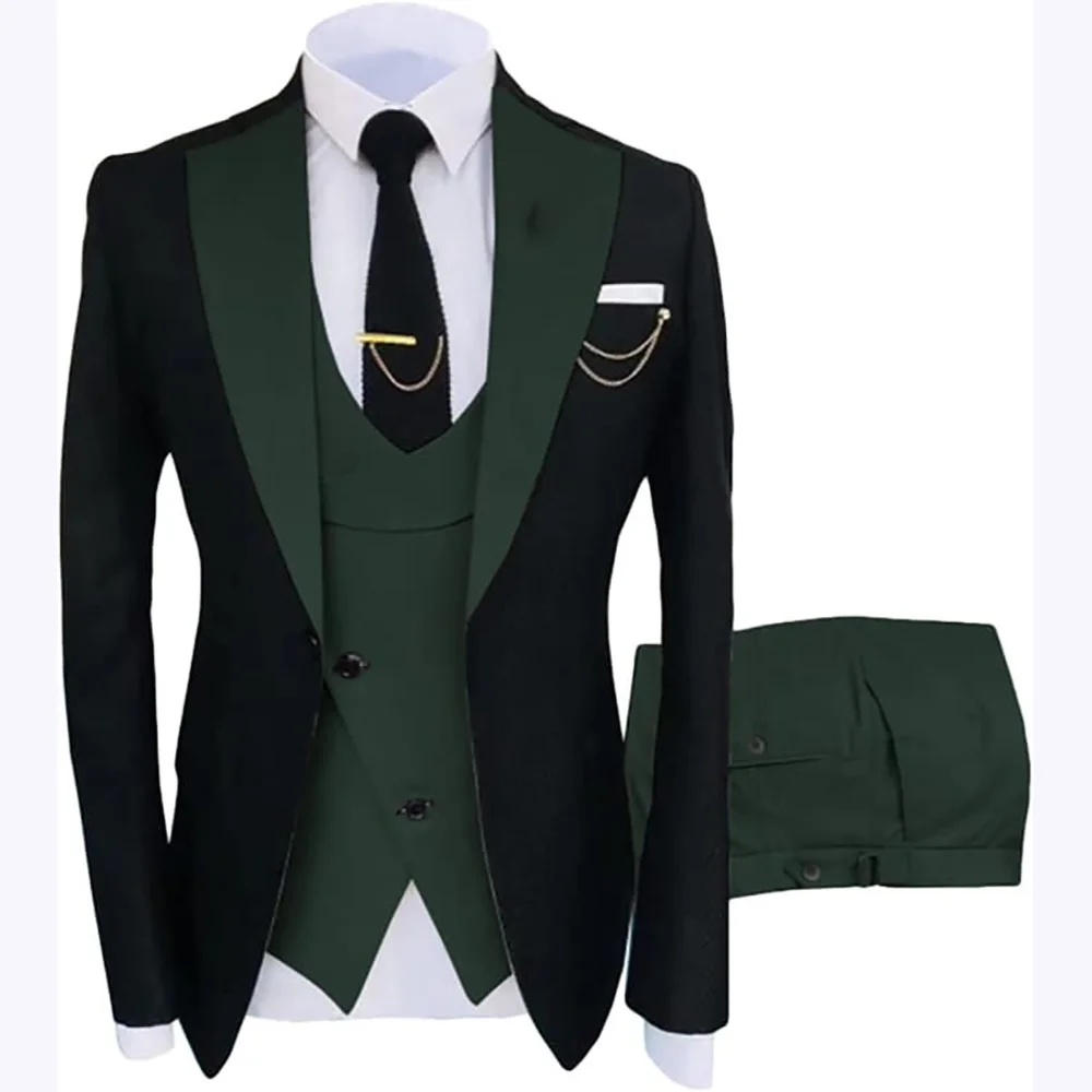 

Hot Sell Men's Suits One Button Peak Lapel Outfit Slim Fit Classic Groom Tuxedo Best Man Suit Wedding Blazer+Vest+Pants Costume