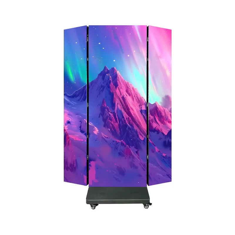 LED advertising machine mobile poster screen, large screen GOB triple folding screen LED full color display