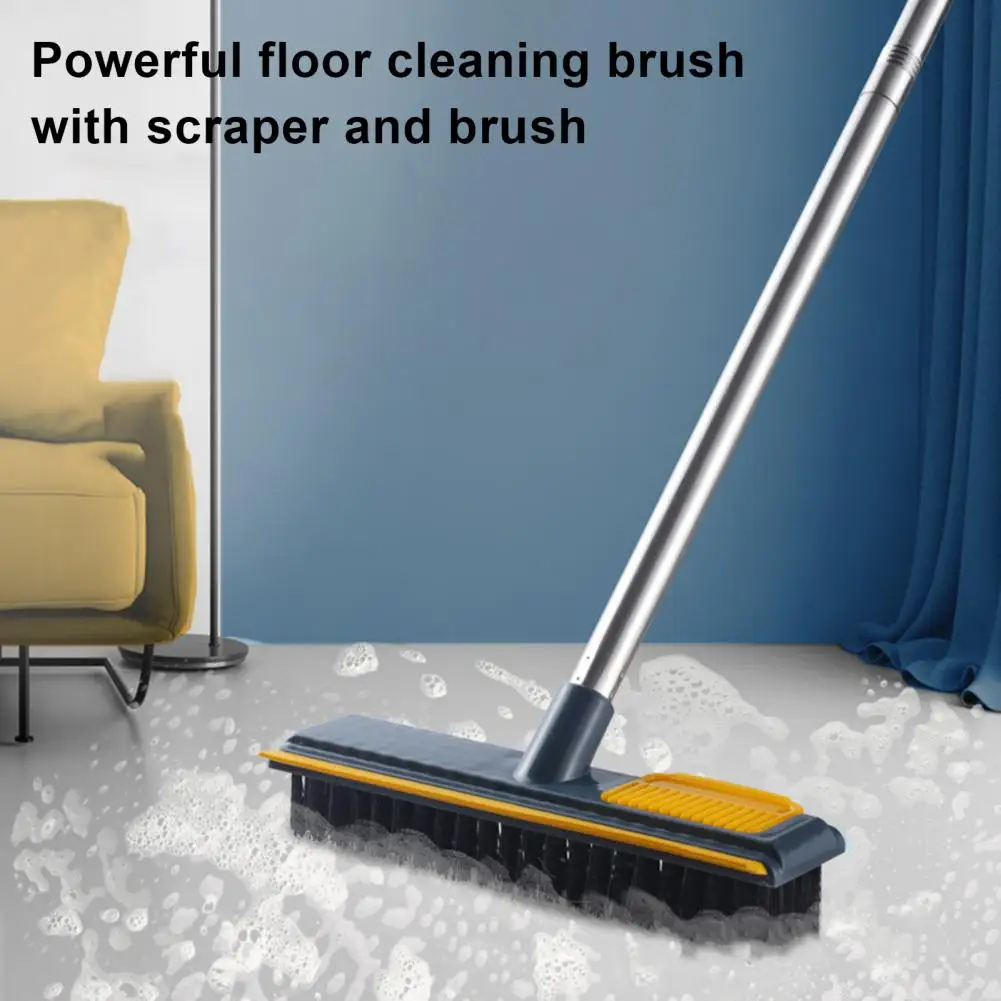 Easy-to-use Floor Scrubber Telescopic Long Handle Floor Scrub Brush with Stiff Bristles Rubber Scraper 2 1 Shower Scrubber