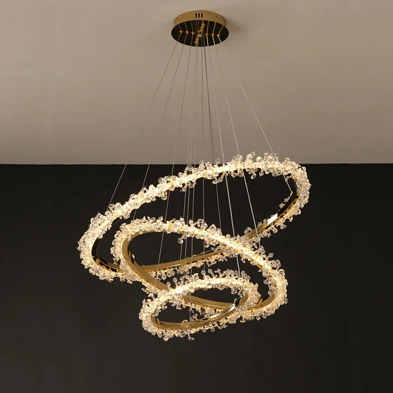 French Light Luxury Lamps Modern Minimalist Living Room Diningroom Bedroom Lighting Internet Celebrity Ring Crystal Pendant
