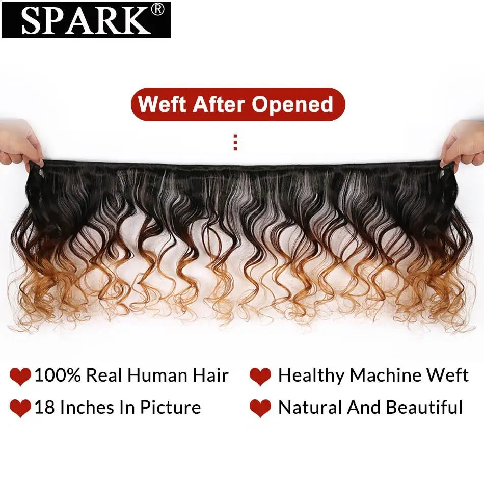 Pacotes de cabelo humano de onda profunda com fecho para mulheres, 3 tons, brasileiro, ombre, marrom, weave, 1b, 4, 30