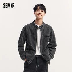 Semir Jacket Men 2024 Autumn New Vintage Washed Retro Coat High Street Trendy Textured Cotton Denim Jacket