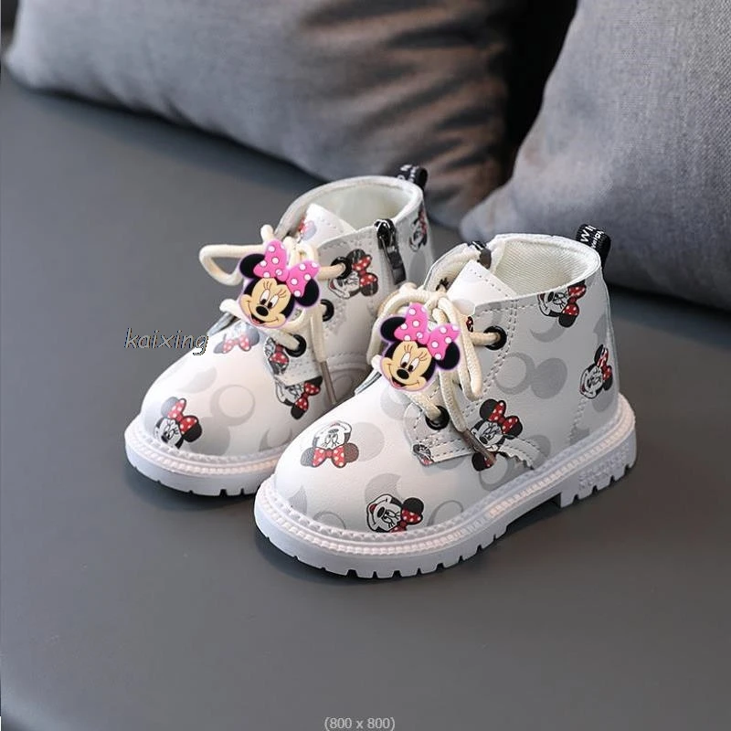 Lilo And Stitch Toddler British Spring Autumn Winter Children Boot Mickey Boys Girls Leather Boots Waterproof Non-slip Kids Shoe