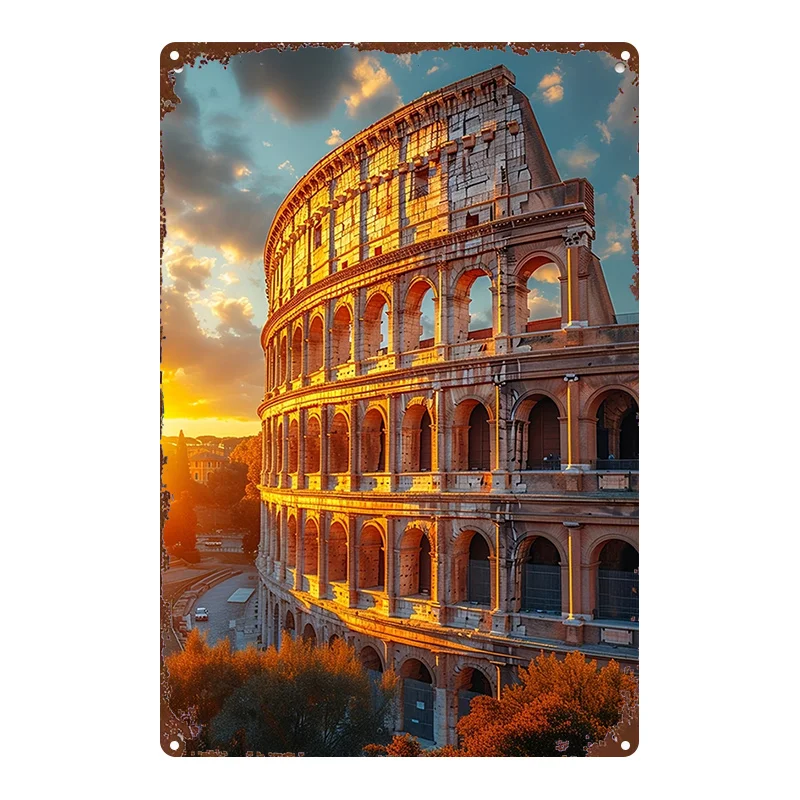 Metal Iron Rome Colosseum Wall Art Decor 8x12 Inch Vintage Architectural Sign for Home Garden Office