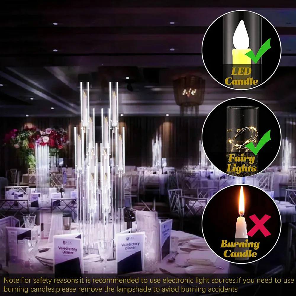 1Pack 10 Arm Acrylic Candelabra Centerpieces for Tables 34.7Inches Floor Candlesticks Holder with Lampshade for Weddining