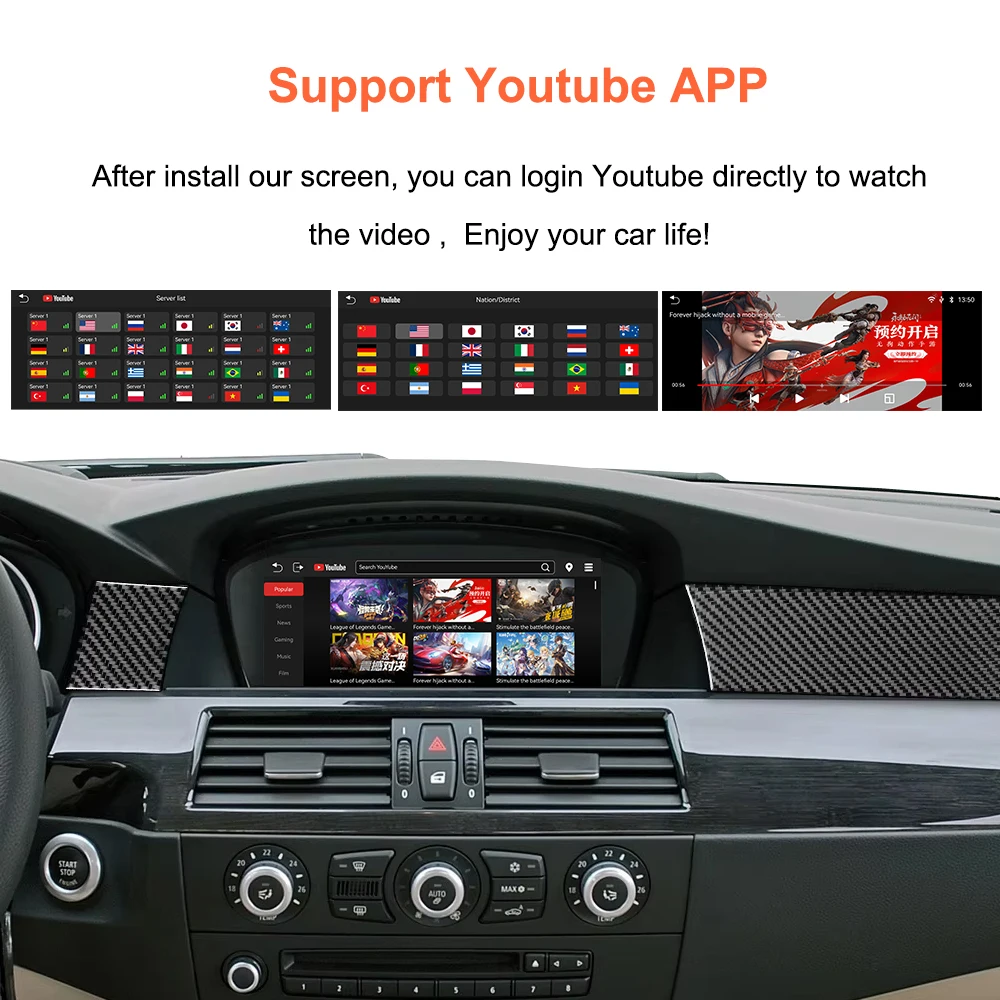 Bonroad 8.8 بوصة شاشة CarPlay اللاسلكية Android Auto لسيارات BMW 3/5 Series E60 E61E62 E63 E90 E91E92 E93 CIC لـ Youtube GPS