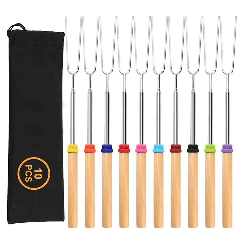 A56P-For Fire Pit Long 32Inch Premium Telescoping Hot Dog Roasting Sticks For Campfire Accessories Outside Camping