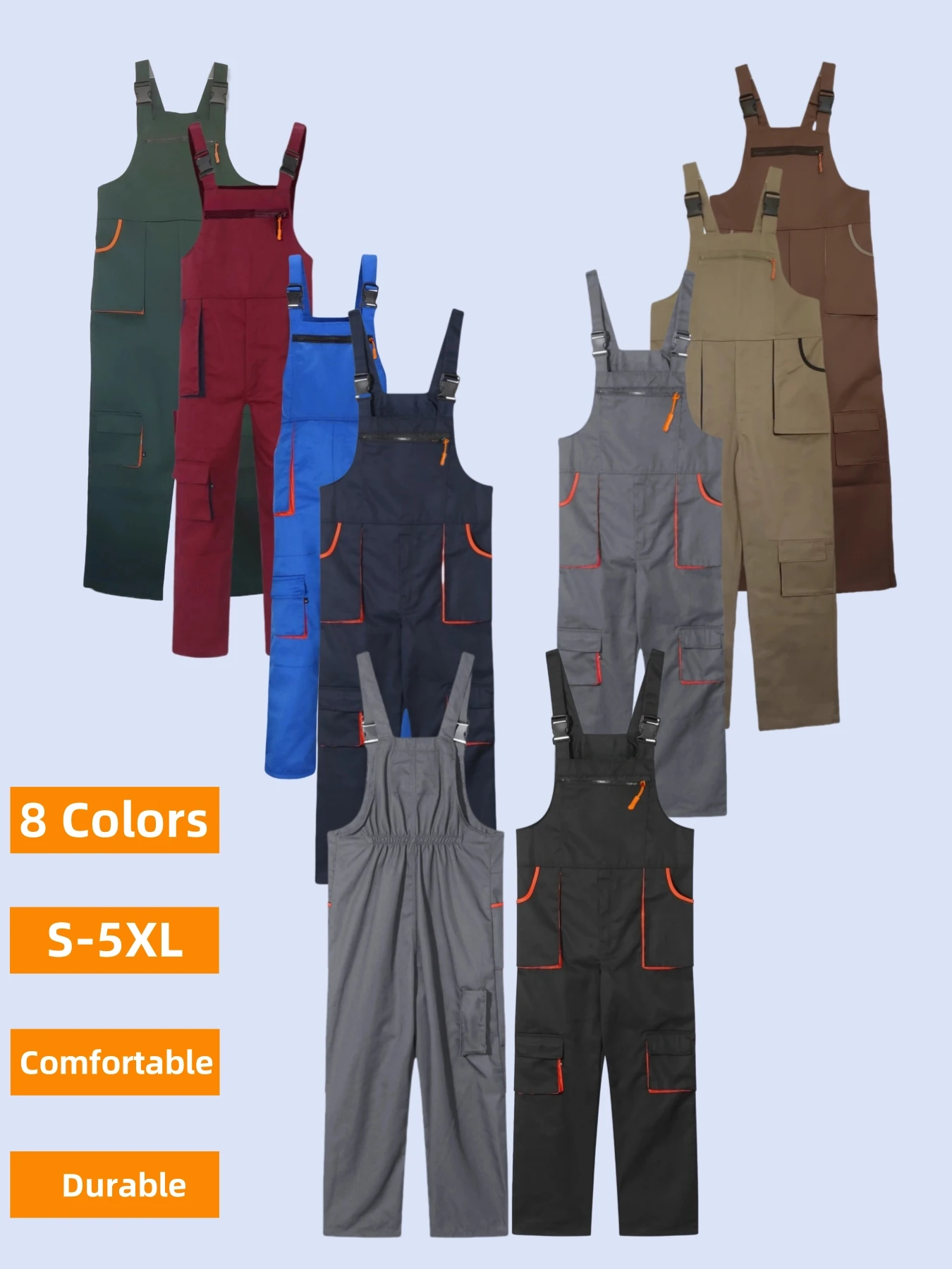 

Work Overalls with Suspenders - 8 Colors & 8 Sizes, Adjustable Back Elastic, Multi-Pocket Design Workwear Bib Pants Jumpsuit
