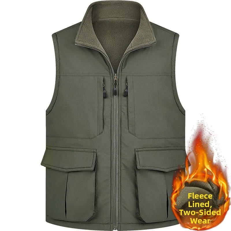 

Двусторонний жилет Fce для улицы, осень-зима, теплый третий воротник-стойка, многоэтажный деловой повседневный жилет из нейлонового волокна