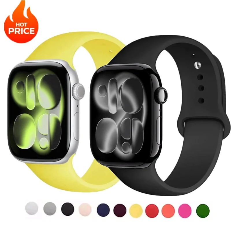 New Band For Apple Watch strap S11 S10 46mm 42mm 45mm 44mm 40mm sport Silicone bracelet iwatch series 8 7 6 5 SE 9 Ultra 3 49mm