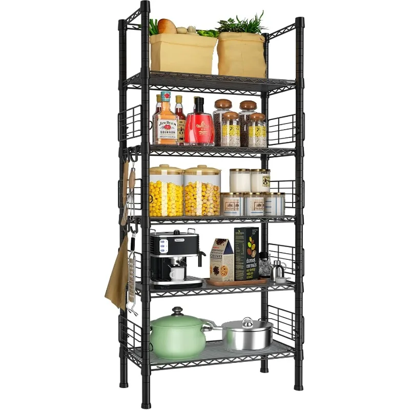 

Metal Storage Rack, Storage Organizer Shelves for Kitchen, Bathroom, Living Room, Balcony and Garage, 5 Tiers Narrow