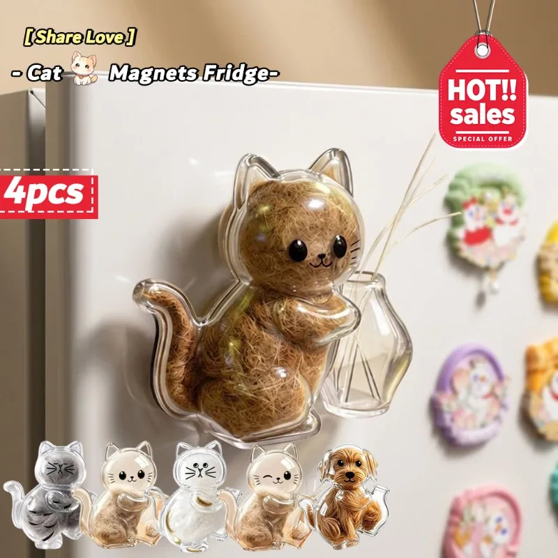 Cat Puppy Hair Beard Storage Fridge Magnets Animal Hair Collection Refrigerator Sticker Home Decor Ornaments Pet Lovers Gifts