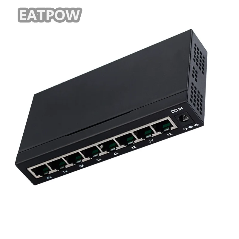 EATPOW-conmutador de red gigabit ethernet, conmutador de 8 puertos RJ45 de 10/100/1000Mbps, 5V IEEE802.3/x/u, caja de Metal de 8 puertos gigabit