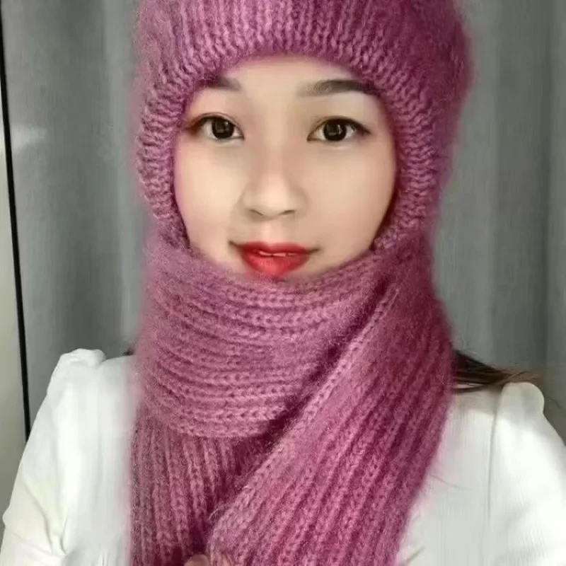 Warm Winter Hat Scarf Beanie Set for Women Fleece Lined Windproof Ear Flap Thermal Knitted Cap with Neck Cover for Cold Weather