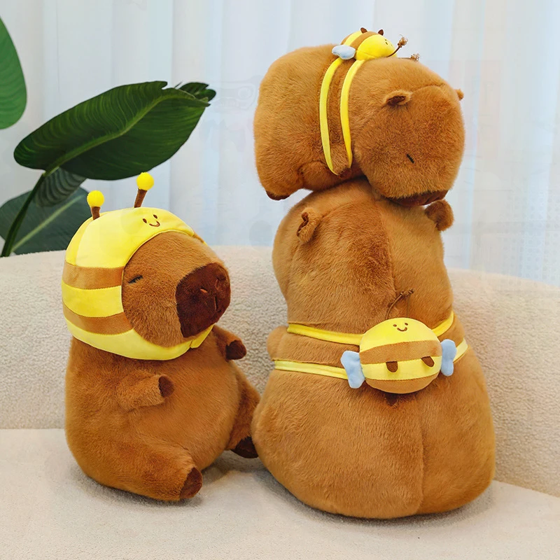 Kawaii Bee Costume Capybara Stuffed Doll Kapibala Plush Pillow Soft Animal Toy with Bee Bag Home Decoration Gift for Boys Girls