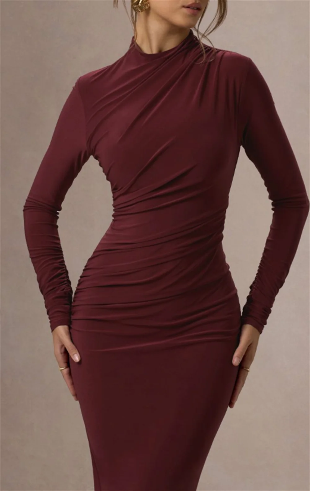 Robes de soirée col rond manches longues robe droite plissée robes de bal robes de soirée formelles robes de soirée élégantes pour femmes