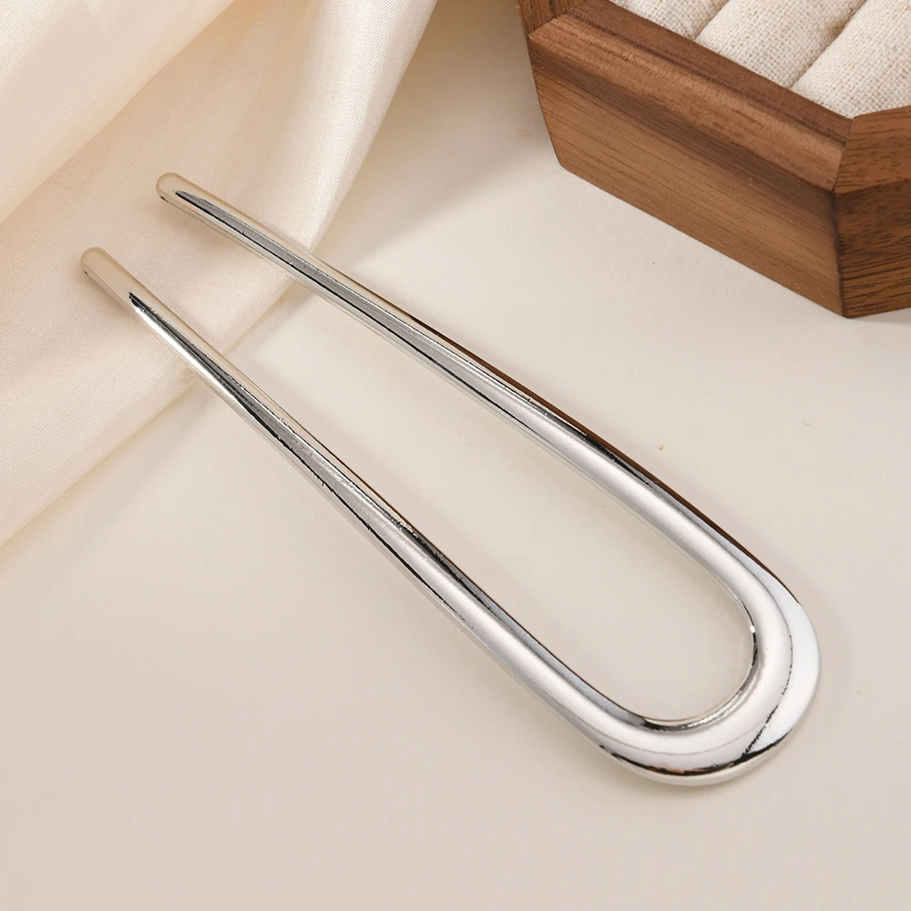 دبوس شعر مزدوج على شكل حرف U للنساء، بسيط وعصري، يمكن ملفوف في الجزء الخلفي من الرأس