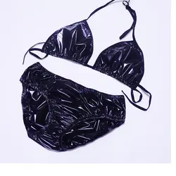 Handmade Man Women Black EPU Bra Top With Panties Suit Live Show Dance Sexy Costumes Dolls Harajuku FKK Party BF Gift