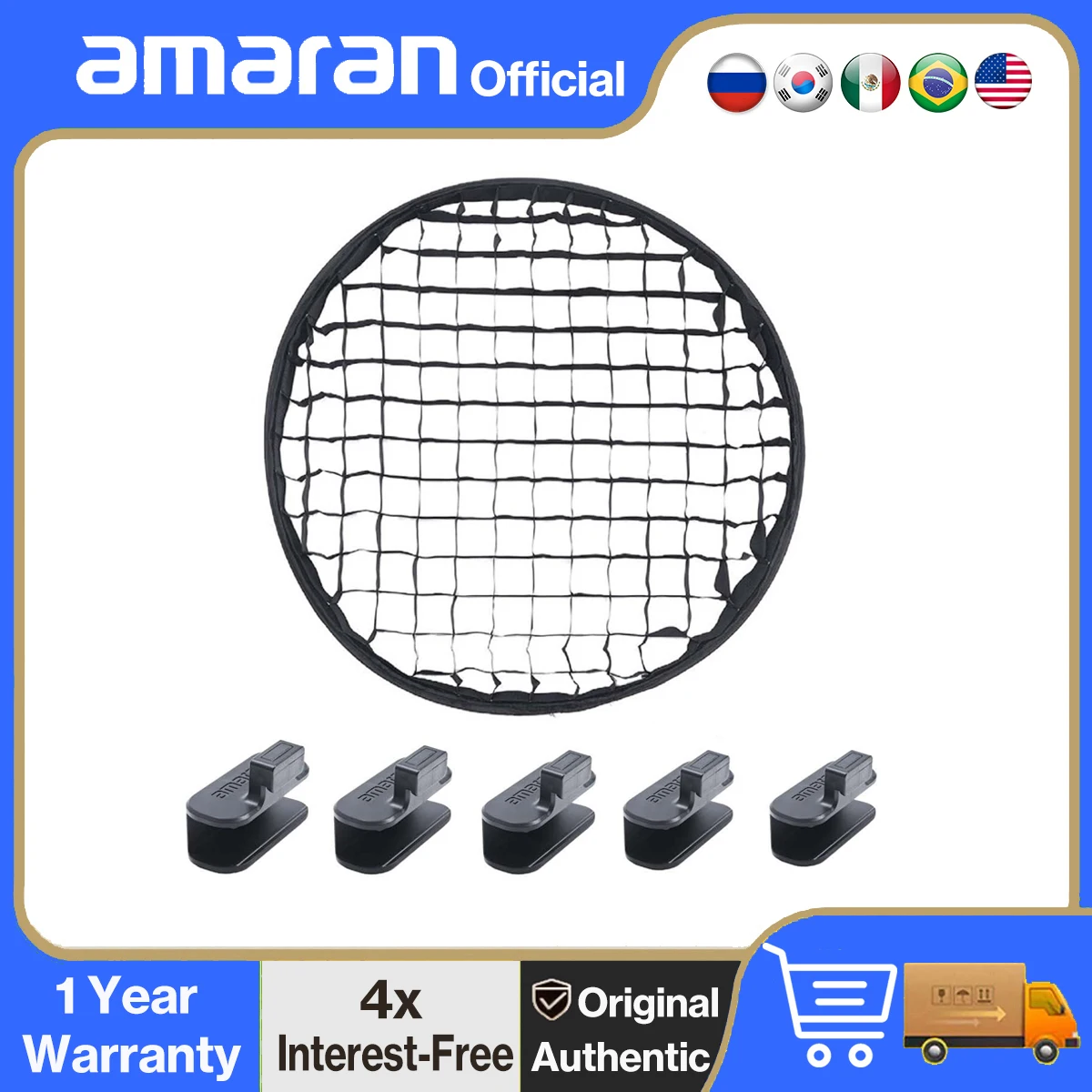 Amaran 45º Fabric Light Control Grid with 5 Clips for Amaran Verge Max Panel Light