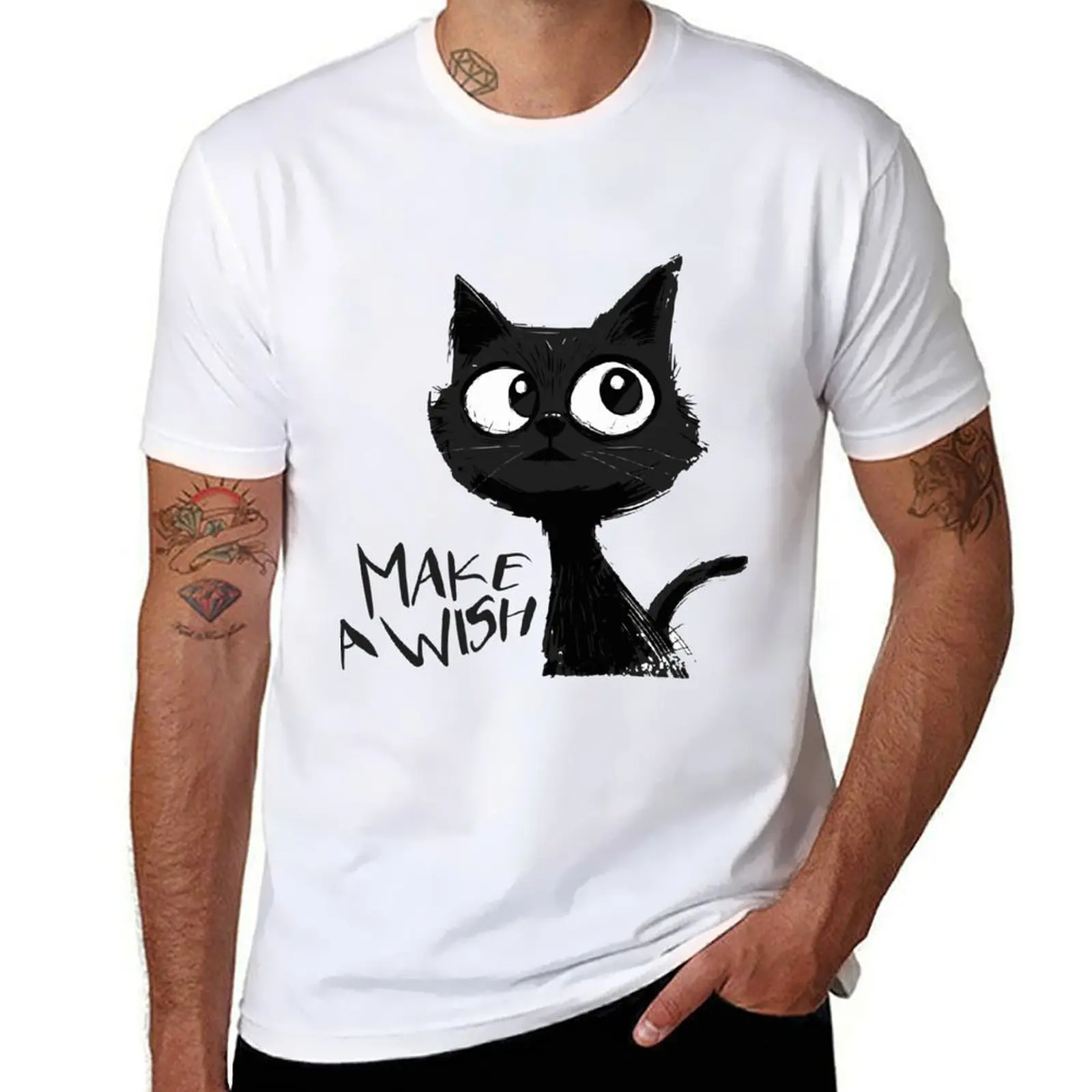 

Cat tquest make a wish design T-Shirt man t shirt summer cotton t shirts man 100% T-Shirt