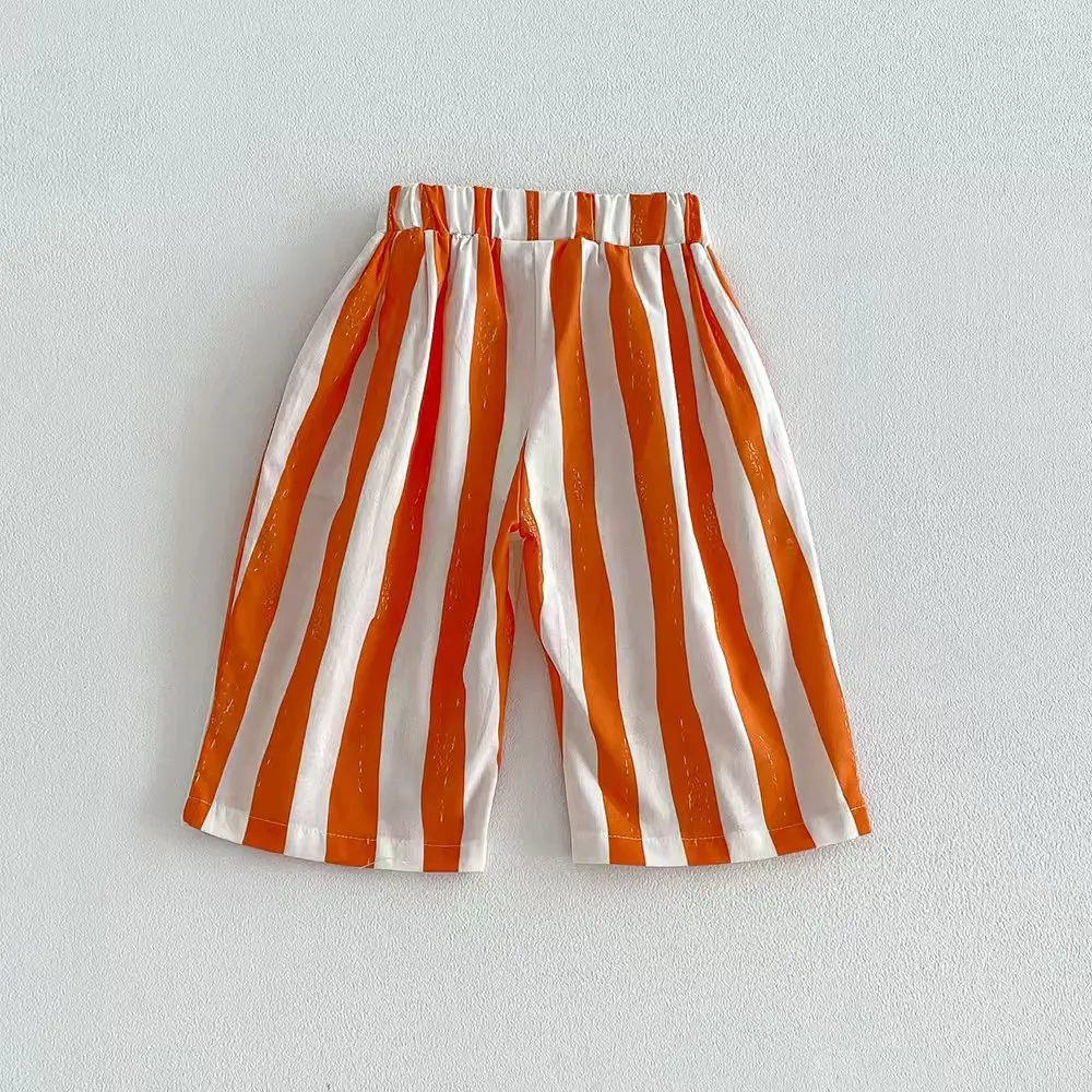 Korean Casual Striped Wide Leg Pants Boys and Girls Comfortable and Breathable Baby Spring Summer Autumn Children Sports Pants