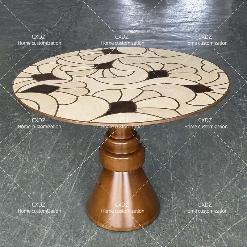 Medieval Solid Wood Round Table Modern Simple Flower Pattern Home High End Dining Table Wooden Desktop