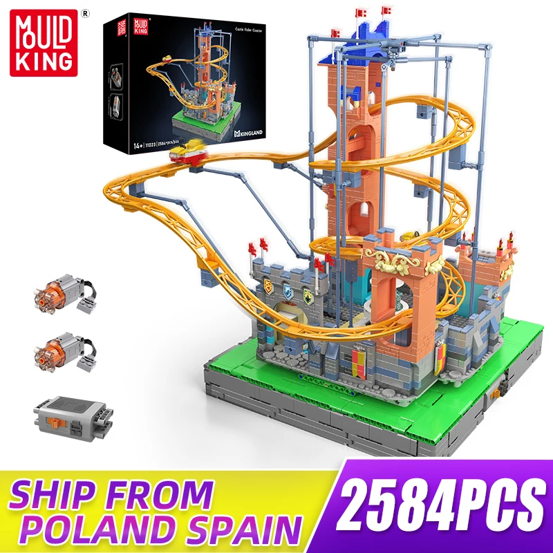 MOLD KING 11023, захватывающий замок, американские горки, строительный блок, MOC, парк развлечений, набор американских подставок с петлями для детей