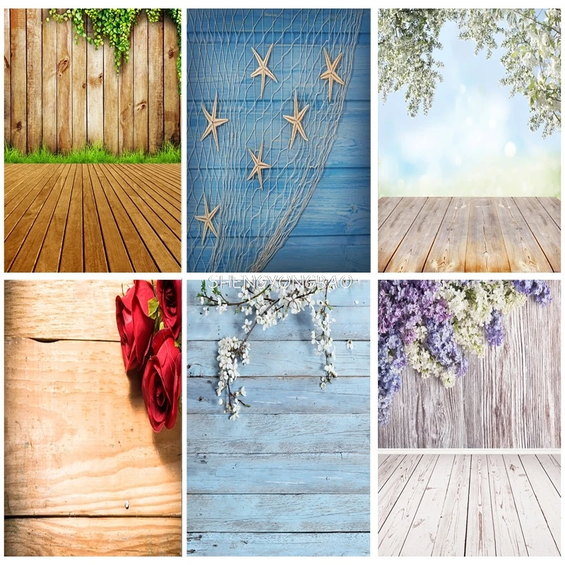 SHENGYONGBAO Digital Printed Photography Backdrops Props Flower Wood Planks Photo Studio Background CXZM-32