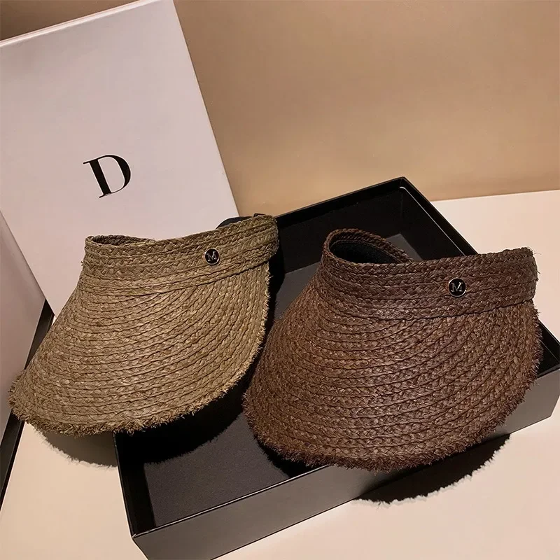 Designer Empty Top Sun Hats for Women Summer Trip Beach Rough Edge Sunshade Straw Hat Korean Versatile UV Protection Panama Hat