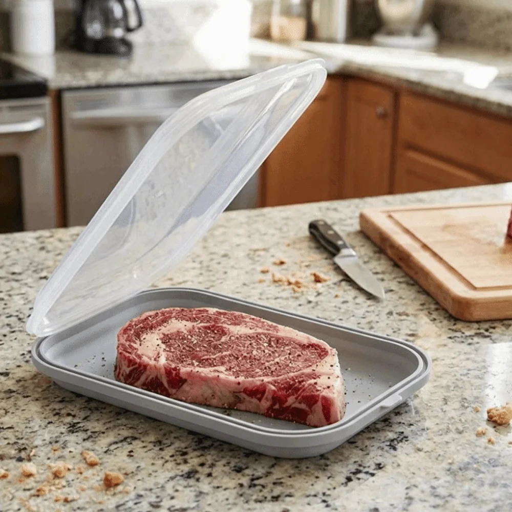 2PCS Silicone Fruit Vegetable Preservation Box Reusable Keeping Fresh Frozen Meat Packaging Box with Lid Stackable