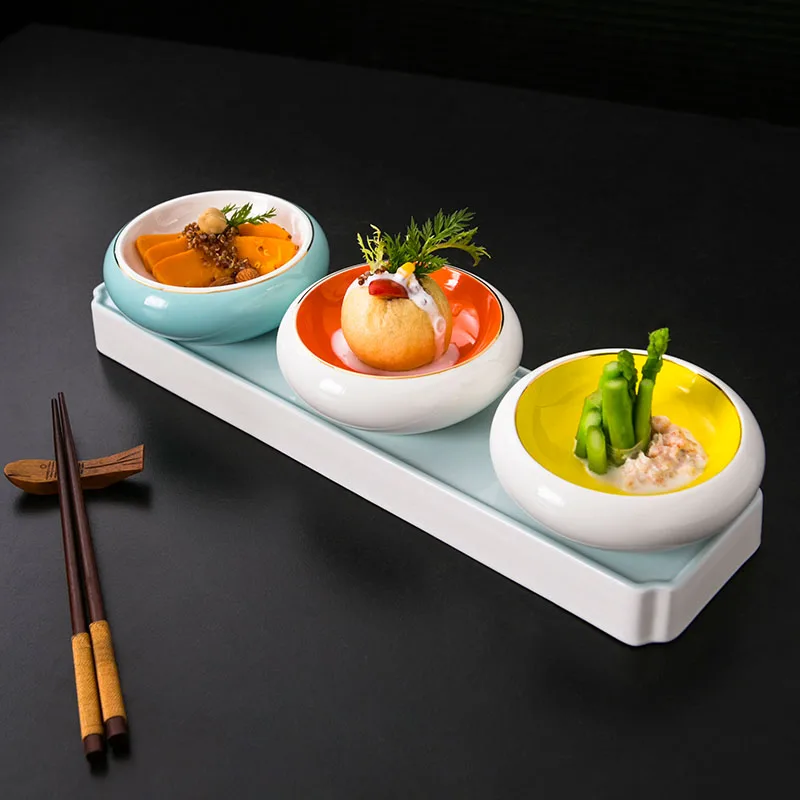 round Concave Dessert Salad Dessert Cold Dish Side Dish Bowl Commercial Restaurant Hotel Tableware Side Dish Bowl Plate Set