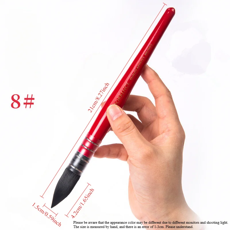 فرشاة ألوان مائية حمراء دهنية مصنوعة من شعر السنجاب لطلاء دائري خشبي مثالي - خط طرف - فرشاة رسم بالألوان المائية