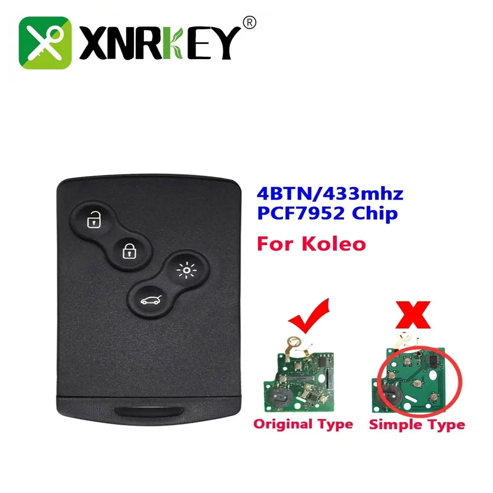 

XNRKEY HandsFree Keyless Smart Card for Renault Clio Captur Koleos 2009 - 2016 433MHz FSK PCF7952 Remote Car Key