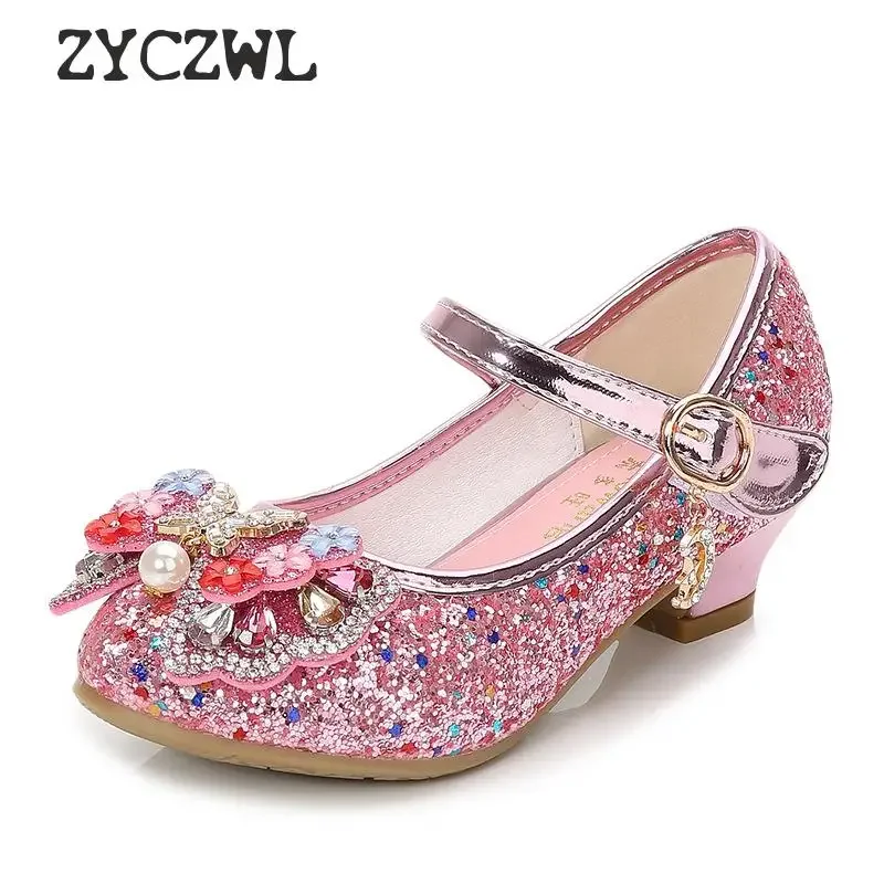 Children Princess Leather Shoes New girls high heels sequin children\'s shoes small and medium girls princess shoes student shoes