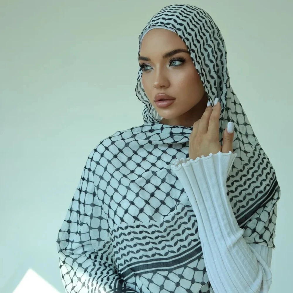 70X180CM High Quality Printed Chiffon Scarf Hot Sale Arab Keffiyeh Pattern Hijab Headscarf Muslim Women Long Shawl Wraps Factory