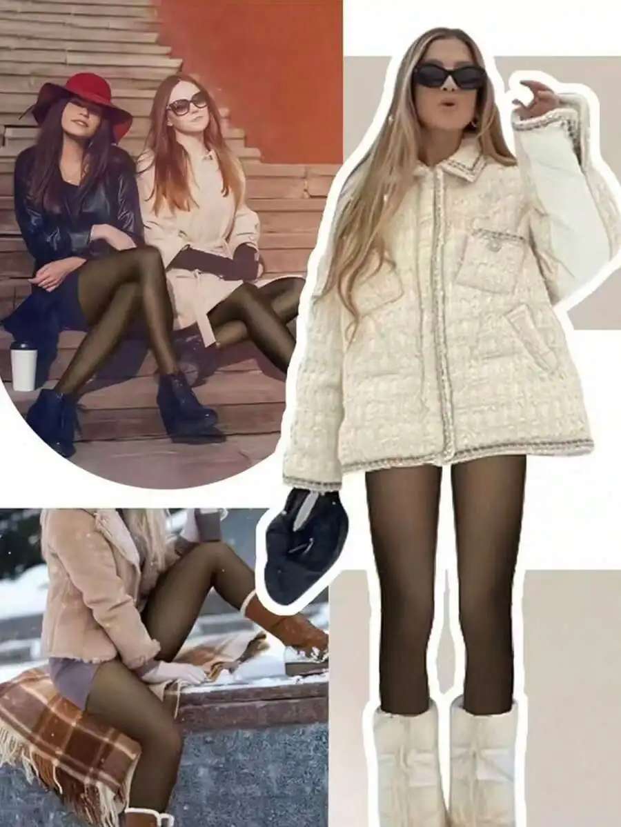 1pc Plus Size Women's Winter Warm Translucent Lined Tights, Thermal Pantyhose, High Elasticity Skin-Friendly Comfortable