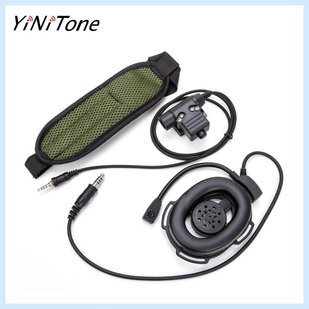 Black HD01 Bowman Elite II Ham Radio 7.1mm Headset Microphone with U94 PTT Adapter for Yaesu Vertex VX-6R VX-7R FT-270R FT-277R